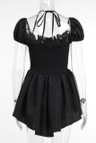 Schwarze, sexy, einfarbige Patchwork-Neckholder-Kleider in A-Linie