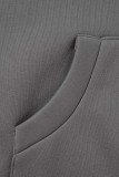 Prendas de abrigo de cuello con capucha y cremallera de patchwork sólido informal de moda gris oscuro