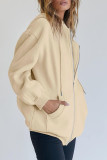 Ropa de abrigo casual de parches lisos con cremallera y cuello con capucha blanco