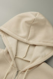 Vit Mode Casual Solid Patchwork Blixtlås Hood krage Ytterkläder
