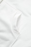 Белая модная повседневная однотонная лоскутная верхняя одежда с воротником на молнии и капюшоном