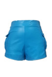 Azul sexy sólido retalhos bolso magro meados de cintura convencional cor sólida bottoms