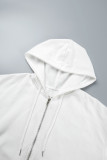 Weiße, modische, lässige, solide Patchwork-Reißverschluss-Oberbekleidung mit Kapuzenkragen