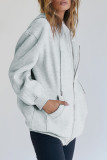 Ropa de abrigo casual de parches lisos con cremallera y cuello con capucha blanco