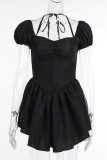 Zwarte sexy effen patchwork halter-a-lijn jurken