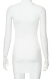 Vestidos de falda envueltos con cuello en O de malla transparente de retales de perforación caliente sexy blanco