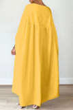 Gele elegante effen patchwork onregelmatige jurken met vouw-o-hals