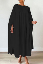 Zwarte elegante effen patchwork onregelmatige jurken met vouw-o-hals