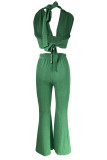 Зеленый сексуальный однотонный бандаж в стиле пэчворк, без рукавов, из двух частей