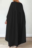 Черные элегантные однотонные лоскутные платья с круглым вырезом и нерегулярным вырезом