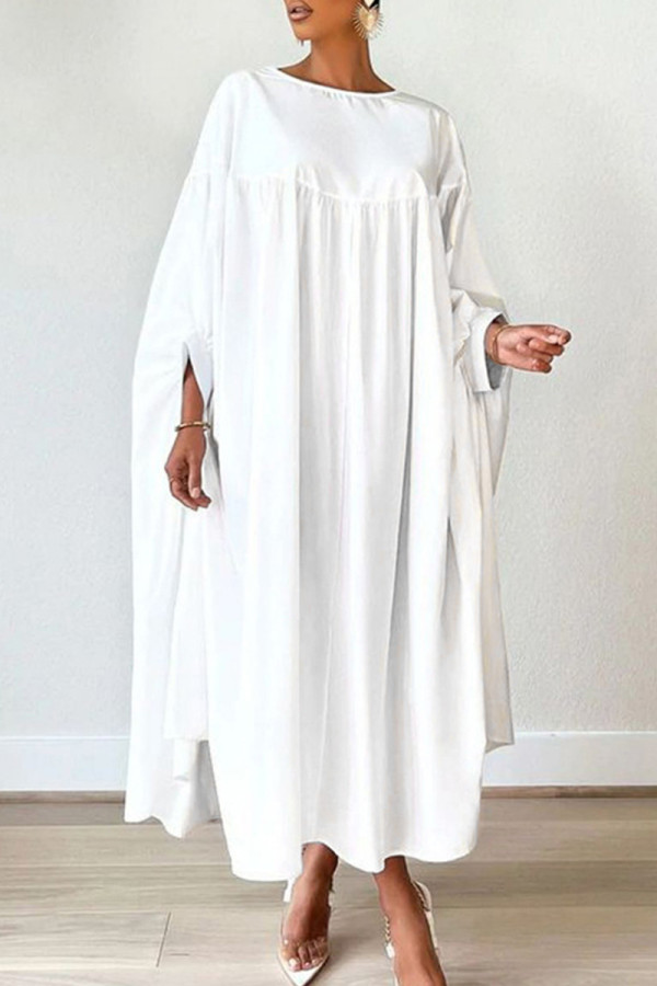 Witte elegante effen patchwork onregelmatige jurken met vouw-o-hals
