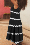 Zwart elegant gestreept patchwork O-hals lange grote maten jurken