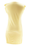 Gele casual effen patchwork mouwloze jurken met o-hals