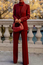 Бордовый Элегантный однотонный лоскутный карман с пуговицами и отложным воротником с длинными рукавами из двух частей