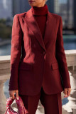 Бордовый Элегантный однотонный лоскутный карман с пуговицами и отложным воротником с длинными рукавами из двух частей