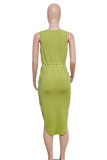 Groene elegante effen patchwork zak U-hals mouwloze jurken