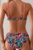 Colour Sportswear Print Hollowed Out Patchwork Swimwears(With Paddings)