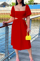 Red Street Однотонные ажурные лоскутные платья с U-образным вырезом и трапециевидным вырезом