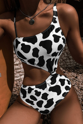 Black White Sportswear Print Hollowed Out Patchwork Swimwears(With Paddings)