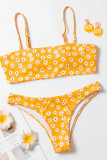 Желтые спортивные купальники в стиле пэчворк с принтом (с подкладками)