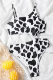 Black White Sportswear Print Hollowed Out Patchwork Swimwears(With Paddings)