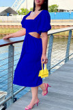 Blue Street Однотонные ажурные лоскутные платья с U-образным вырезом и трапециевидным вырезом