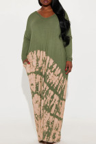 Армейско-зеленый принт знаменитостей с принтом в стиле пэчворк, карман с V-образным вырезом, одна ступенька, юбка, платья больших размеров