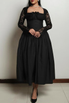 Черные милые однотонные кружевные повязки в стиле пэчворк с квадратным воротником и трапециевидными платьями
