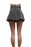 Dark Gray Sexy Solid Patchwork Pocket High Waist Boot Cut Cargo Denim Mini Skirts