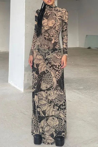 Zwarte sexy print patchwork coltrui bedrukte jurken