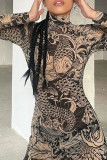 Zwarte sexy print patchwork coltrui bedrukte jurken