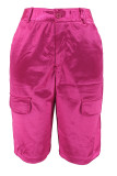 Rosa vermelha rua sólida retalhos bolso botões zíper em linha reta cintura alta reta cor sólida bottoms
