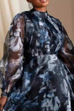 Robes trapèze bleues à imprimé doux, patchwork pliable en maille, col rond