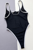 Black Sportswear Patchwork Zipper Swimwears(With Paddings)