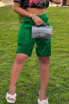 Tinta verde rua sólido retalhos bolso botões zíper em linha reta cintura alta reta cor sólida bottoms