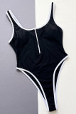 Maillots de bain noirs Sportswear Patchwork Zipper (avec rembourrages)