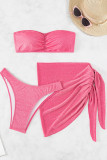 Conjuntos de 3 piezas de patchwork de vendaje sólido de ropa deportiva rosa roja (con acolchado)