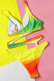 Colour Gradient  Hollowed Out Patchwork Swimwears(With Paddings)