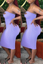 Purple Street Solid Hollowed Out Patchwork Strapless Long Dresses