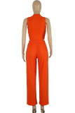 Tangerine Casual Solid Patchwork O Neck Sleeveless Two Pieces Tank Crop Tops And Pants Sets