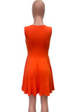 Оранжево-красные милые однотонные лоскутные платья с карманами и круглым вырезом