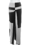 Schwarze Street-Farbblock-Patchwork-Hose mit hoher Öffnung und normaler niedriger Taille