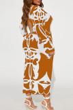 Mandarijnrode sexy print patchwork U-hals gewikkelde rok Plus maten jurken