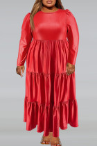 Красная винтажная однотонная лоскутная юбка с застежкой-молнией и круглым вырезом, платья больших размеров