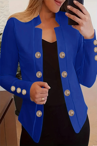 Blue Casual Solid Buttons Turn-back Collar Outerwear