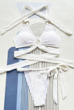 Costumi da bagno patchwork con fasciatura solida per abbigliamento sportivo bianco (con imbottitura)