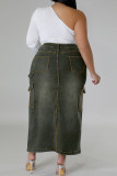 Svart Grå Casual Street Solid Make Old Patchwork Pocket Buttons Zipper Plus Size Jeans