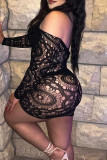 Black Sexy Solid Lace Hollowed Out Patchwork See-through Lingerie