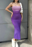 Vestidos Estampados Sin Tirantes De Patchwork De Cambio Gradual Elegante Púrpura