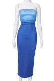 Blue Elegant Gradual Change Patchwork axelbandslösa klänningar med tryck